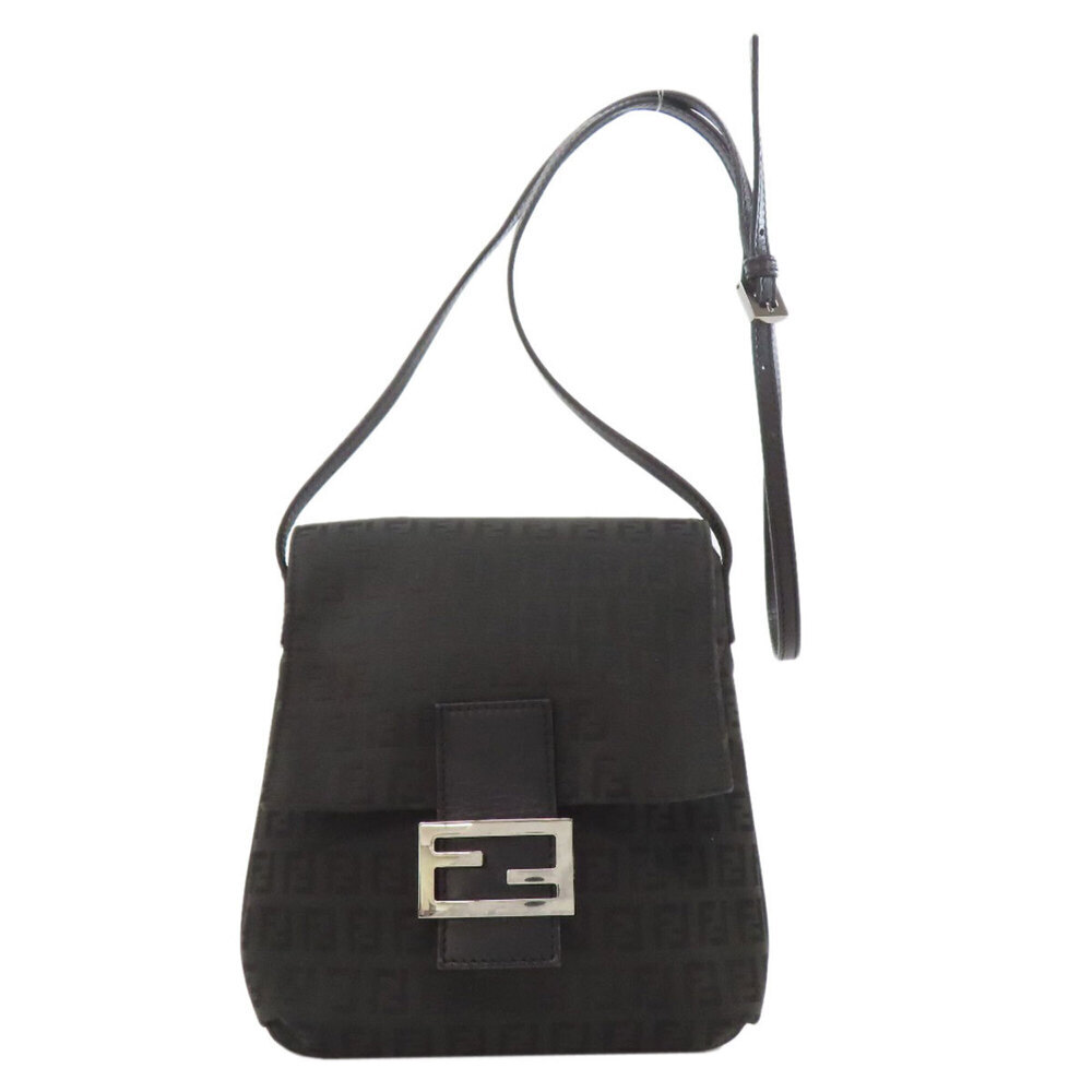 FENDI Black Canvas Zucca Shoulder Bag
